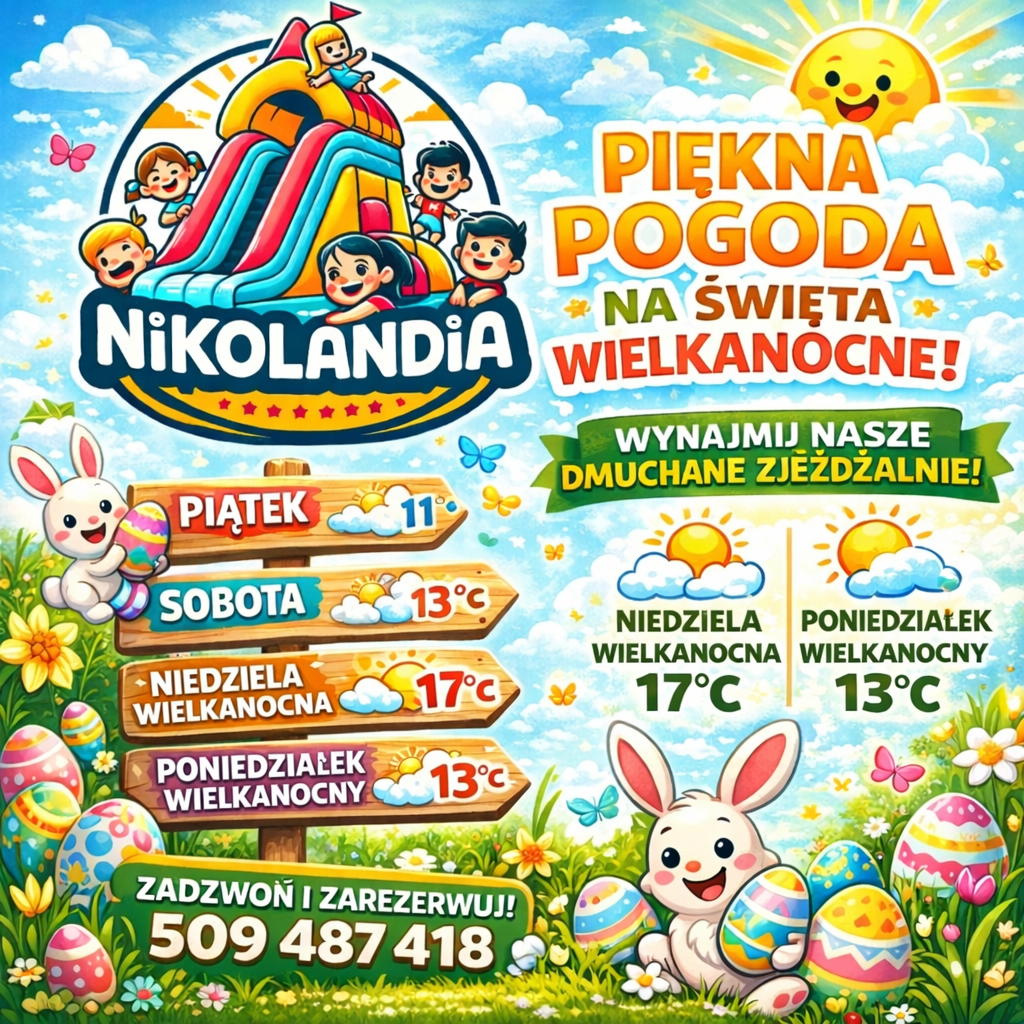 Dmuchańce na Wielkanoc 2026 – piękna pogoda Myślenice Sucha Beskidzka Wadowice, Nikolandia wynajem